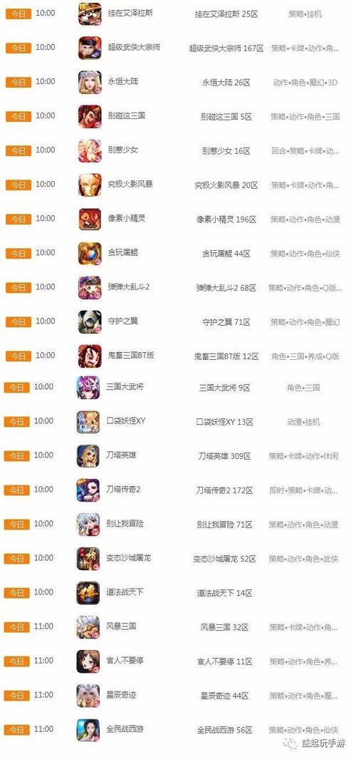 手游开服时间表